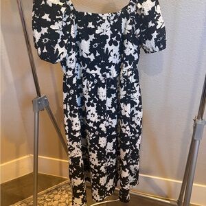 Time and Tru Black and White Off-the-Shoulder Floral Midi Dress
